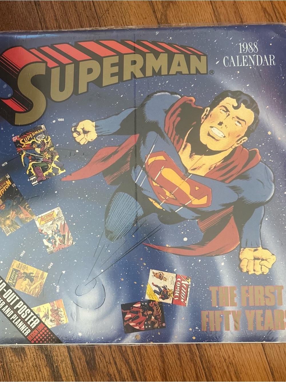Vintage 1988 SUPERMAN First Fifty Years Wall Calendar With Fold Out Poster